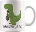 Tyrannosaurus Flex - Personal Training Mug, T-Rex Dinosaur, Fitness Mug, Coffee Mug, 325ml, White