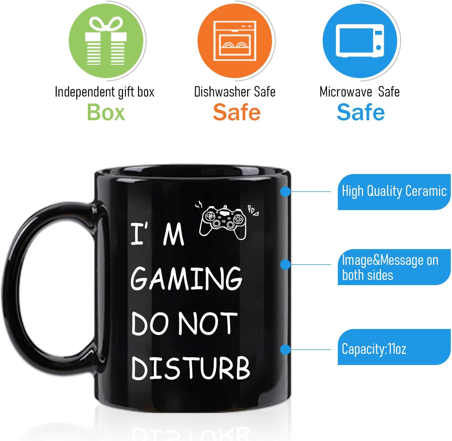 Gaming Mug - "I'm Gaming Do Not Disturb" - Gift for Gamers, Gaming Gifts, Christmas and Birthday Gifts for Gamers, Teen Boys, 11 oz - Black