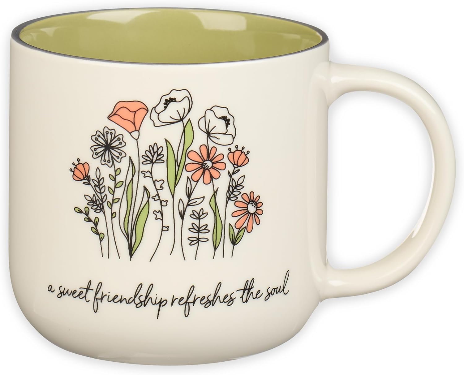 Large ceramic coffee and tea mug, perfect for women and friends: Sweet Friendship - Proverbs 27:9, cute mug, microwave/dishwasher safe, white and grey-green two-tone, 15 oz.