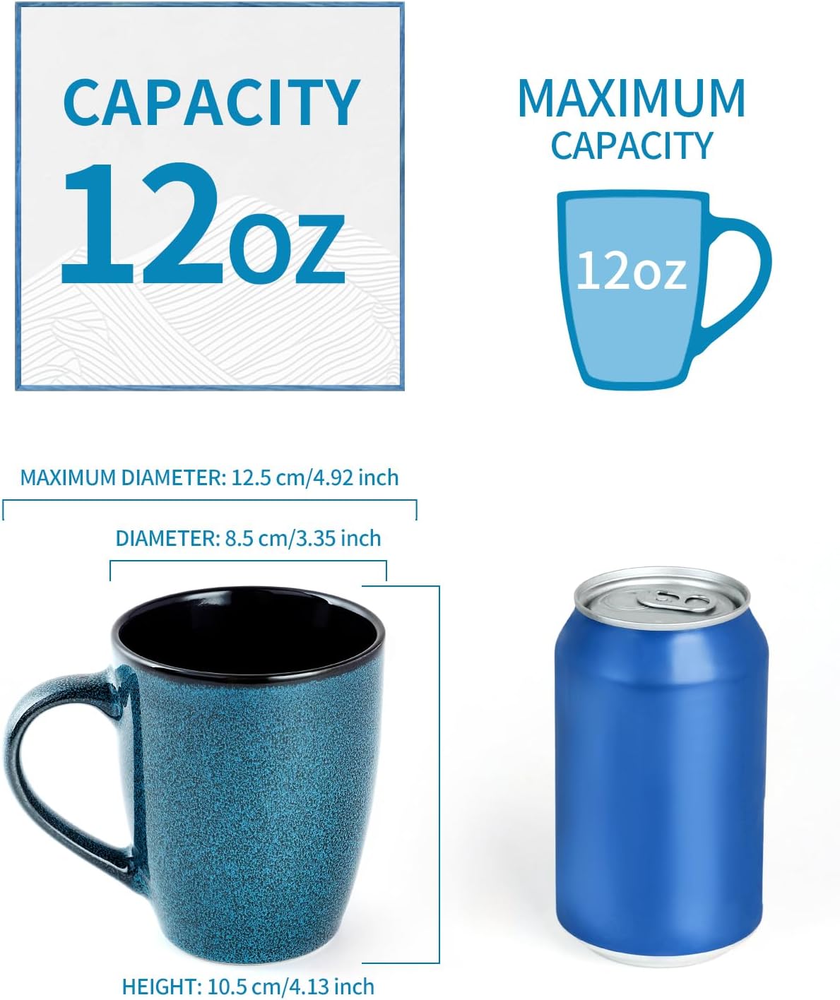 12 oz (approx. 340.2 g) ceramic mug, large size, suitable for men, women, parents, and more. Modern coffee mug with handle, perfect for tea, latte, cappuccino, and cocoa. (Blue, 1 piece)